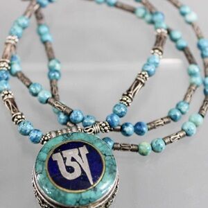 Turquoise and Blue Beaded Pendant Necklace - Brand
